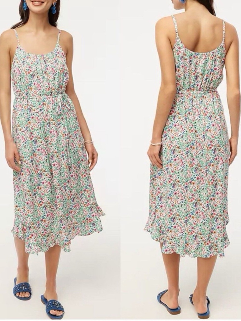 J.CREW Floral Midi Sundress with Ruffled Curved Hem Size L